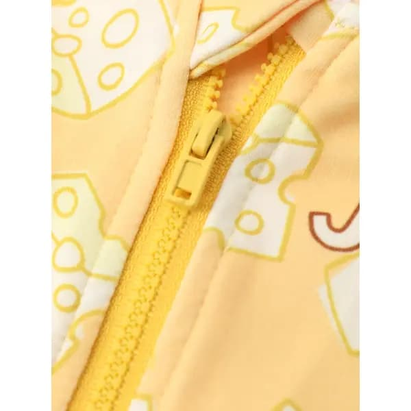 Tom and Jerry Baby/Toddler 1pc 3D Character Embroidered Hooded Paw/Cheese Allover Print Jacket yellow