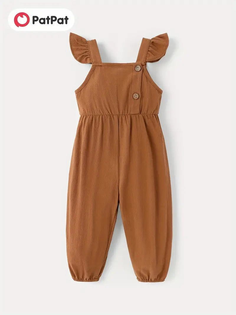 Baby Girls Brown Ruffle Strap Sleeveless Jumpsuit