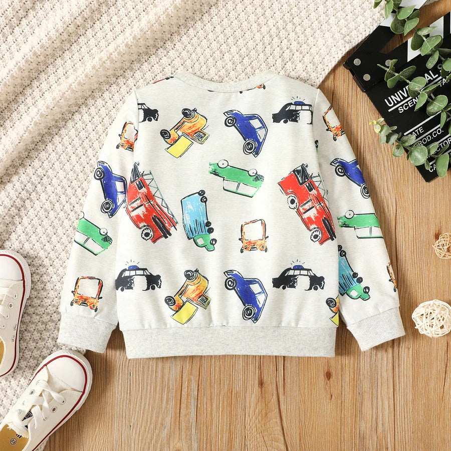 Toddler Boy Rocket Letter Vehicle Print Pullover Sweatshirt