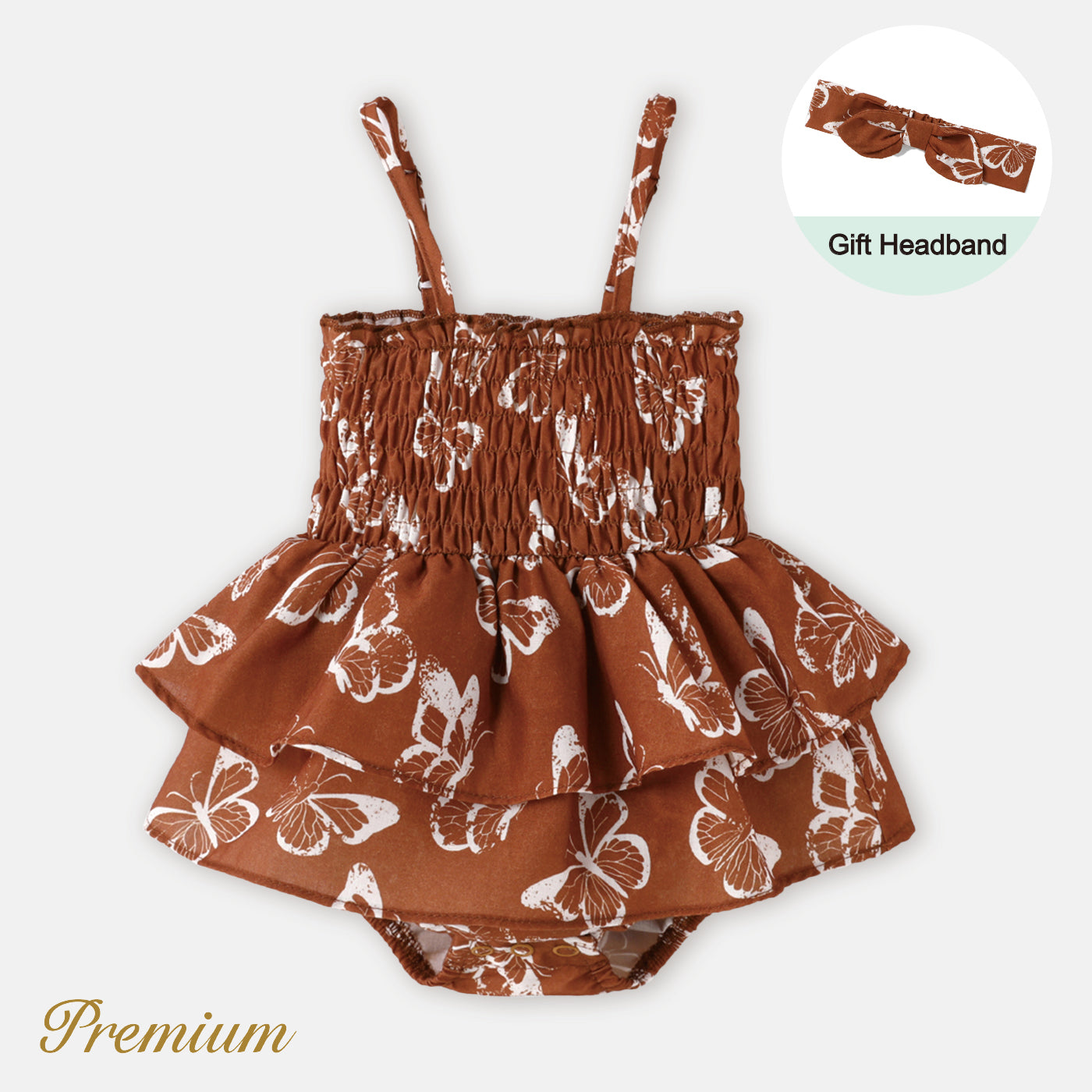 Baby Cotton Sweet Leaves Print Smocked Slip romper with bow set