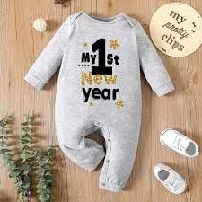 My First New Year Festive Long Sleeve Piñata Design Romper for Baby