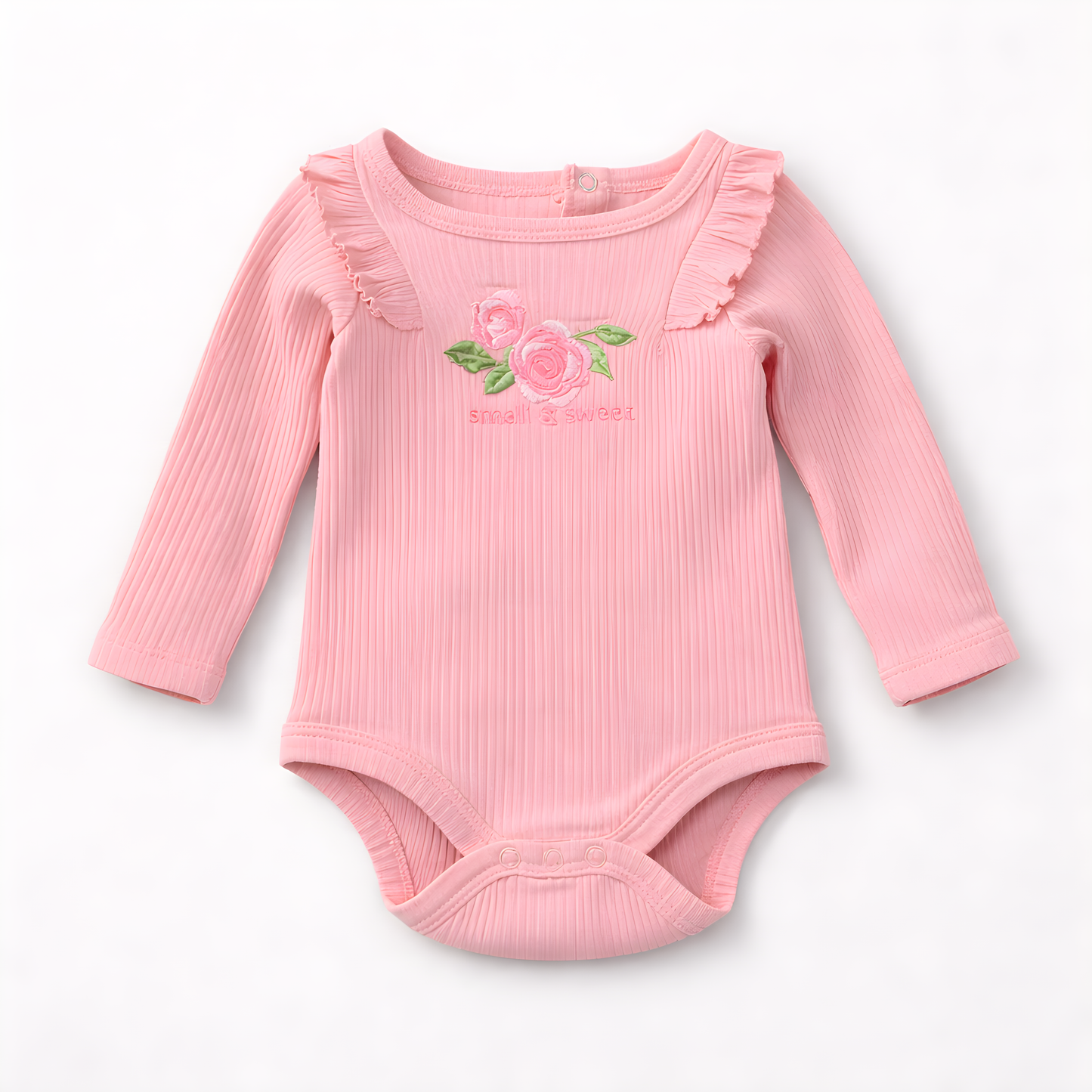 4-Piece Baby Girls Outfit Set – Long Sleeve Ribbed Bodysuit with Floral Leggings, Headbands & Socks 042LH