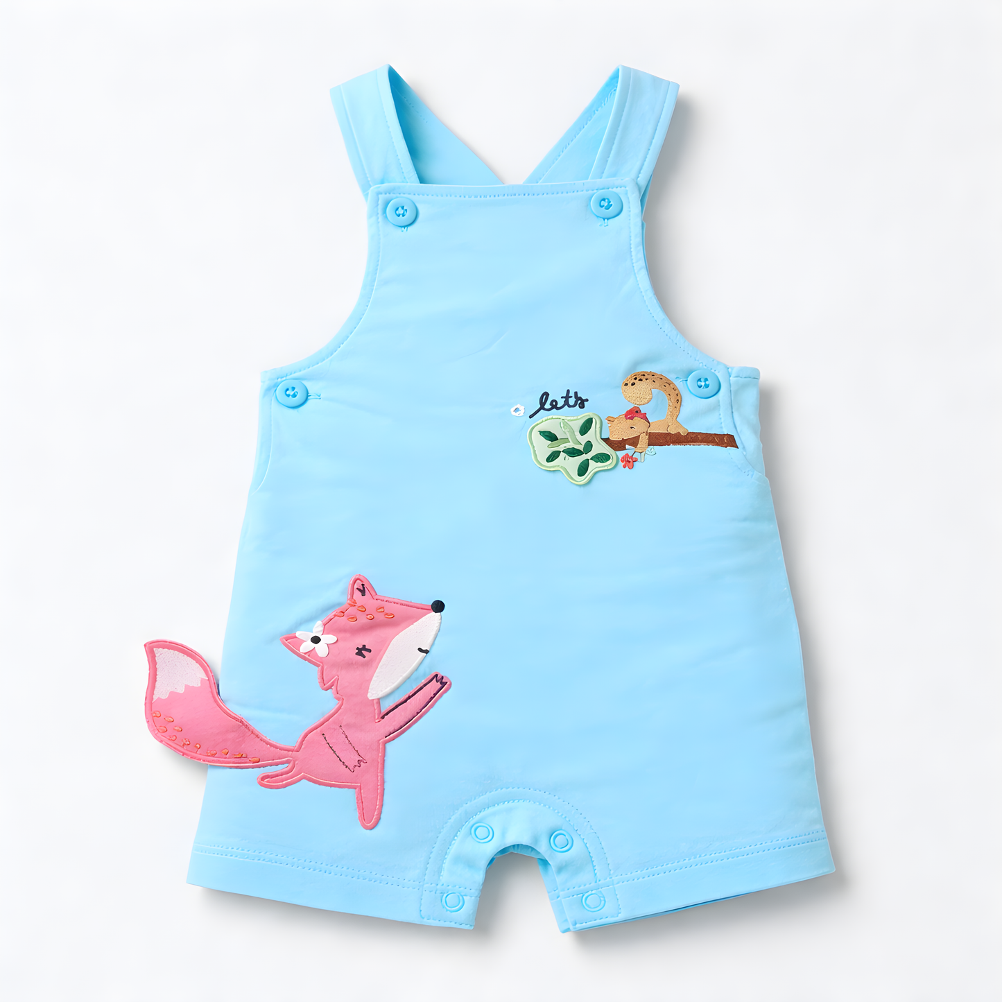 Baby Girl 3-Piece Fox Dungaree Outfit Set with Socks – Blue and White (042LH)