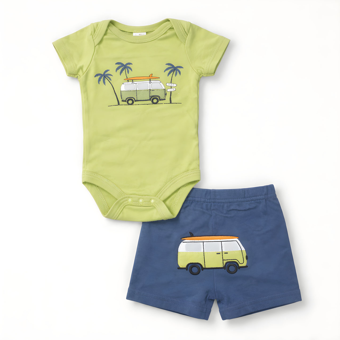 Baby Boy 4-Piece Camper Van Bodysuit Set with Bodysuits, Shorts & Pants 042LH
