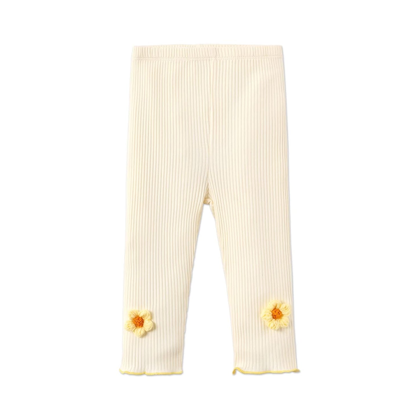 PATPAT Baby Girl Knit Cotton Flower Pants Solid Color Legging
