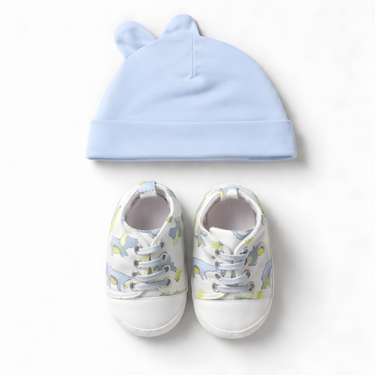 Baby Boy 4-Piece Dinosaur Bodysuit Outfit Set with Solid Pants, Cap & Shoes 042LH