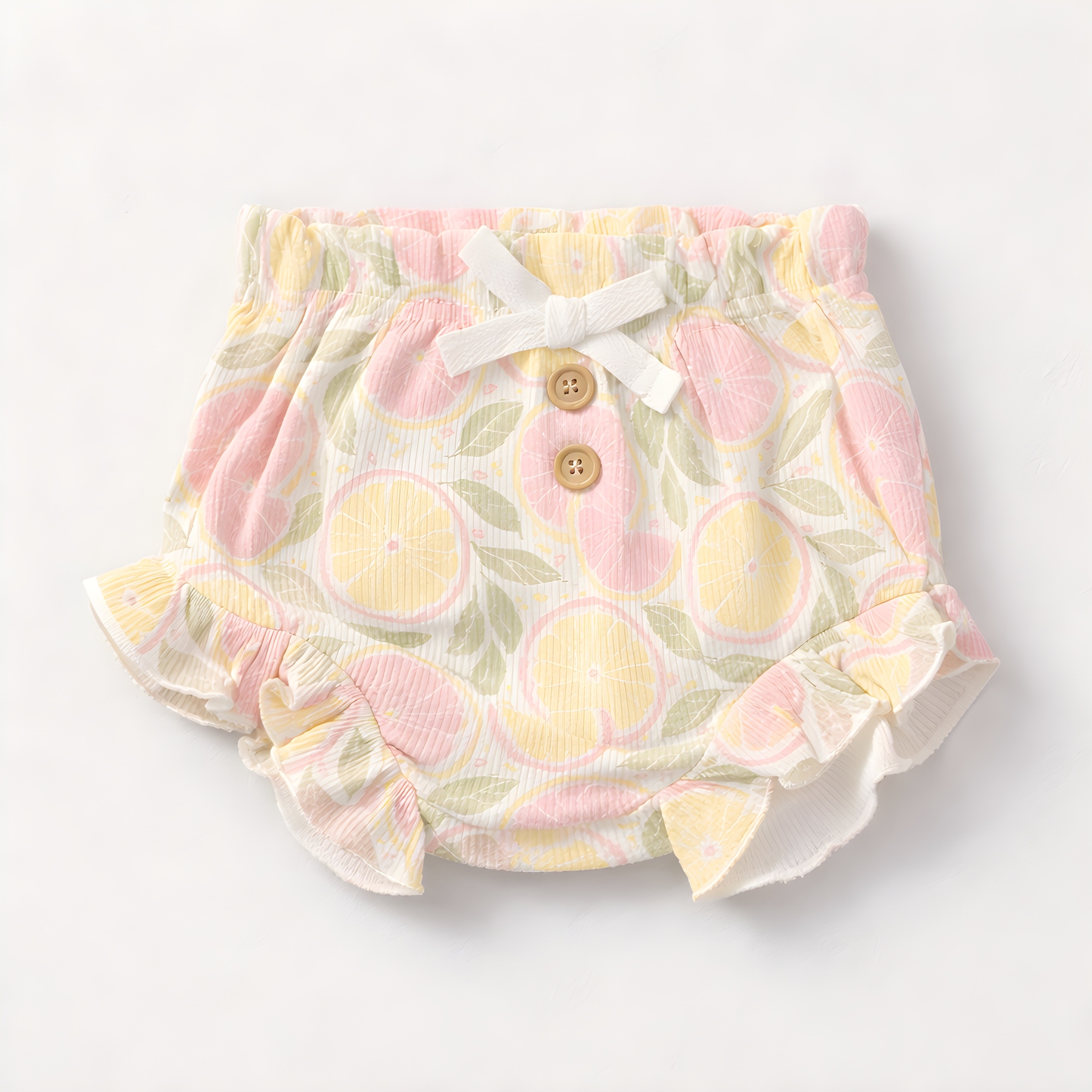 3-Piece Baby Girl 100% Cotton Lemon Print Summer Outfit Set with Matching Headband 042LH
