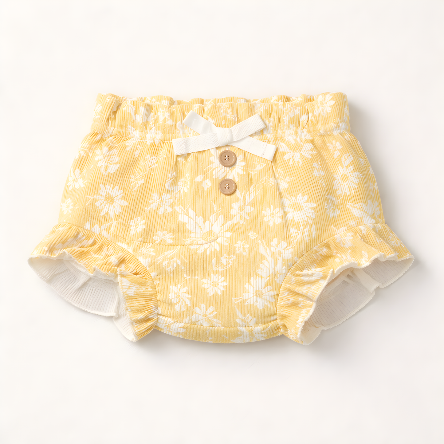 3-Piece Baby Girl 100% Cotton Summer Outfit Set with Matching Headband | Yellow Floral Top & Bloomers 042LH