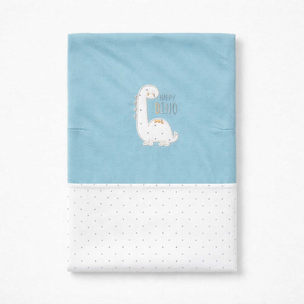 Happy Dino” Baby Wrapping Sheet – Soft Cotton Blue & White Swaddle(042Lh)