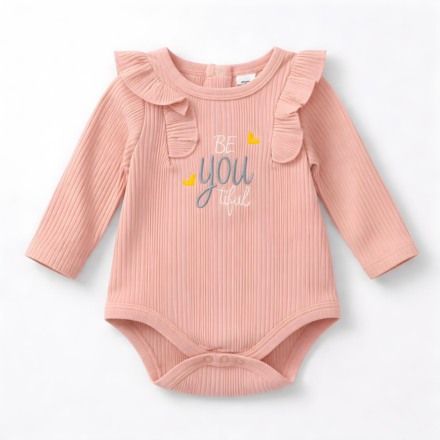 4-Piece Baby Girls Outfit Set – Long Sleeve Ribbed Bodysuit with Heart Print Leggings, Headband & Socks 042LH