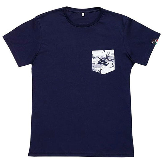Casual Navy T-Shirt with Camouflage Airplane Pocket Design
