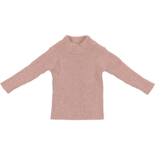 Rib Knit Mock Polo Neck Long Sleeve Shirt, Mauve