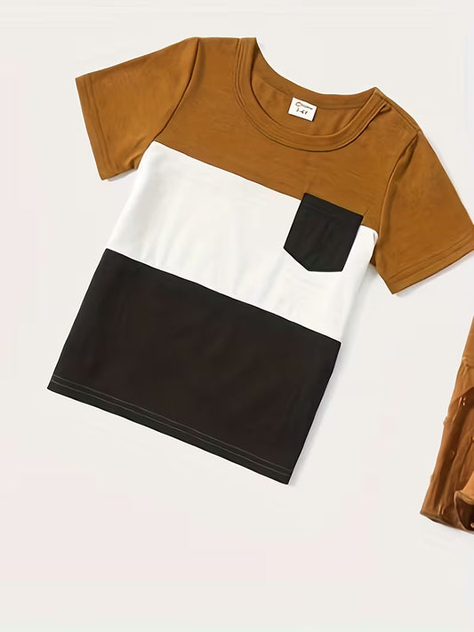 amily Matching Clothing Sets - Sleeveless V-Neck Ruffle Dresses and Color Block Short-Sleeve T-Shirts, Machine Washable