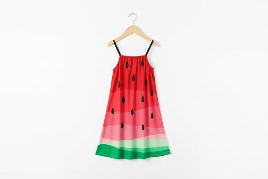 girl dress with watermelon print and color-block cami