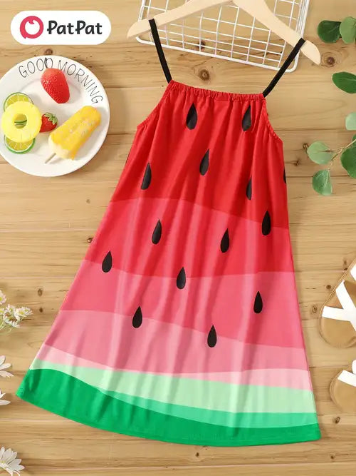 girl dress with watermelon print and color-block cami