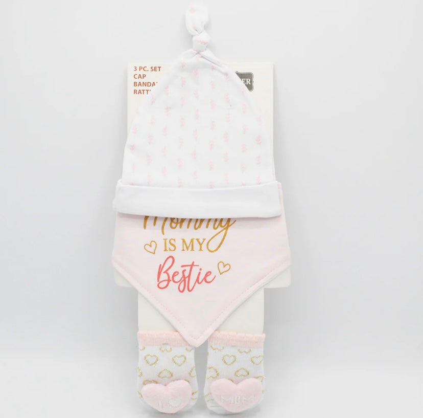 Baby Cap, Bib & Sock 6-9M 3 Pcs Set space -S
