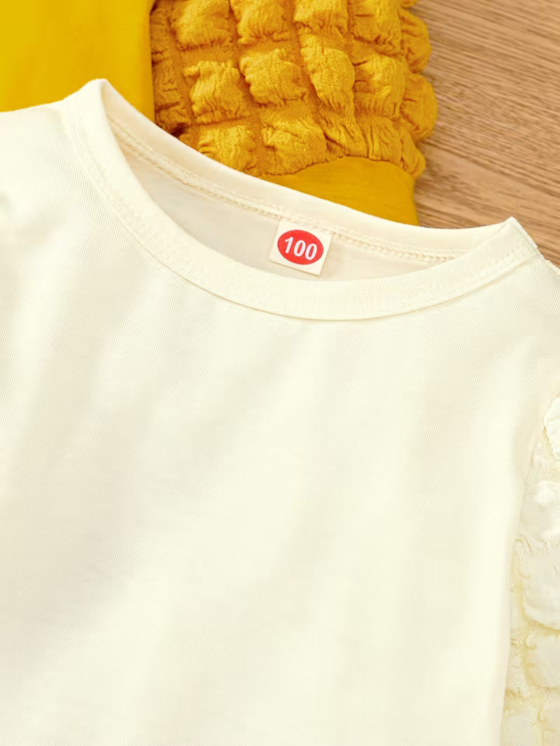 Casual T-Shirts with Bubble Sleeves and Round Neck for Girls