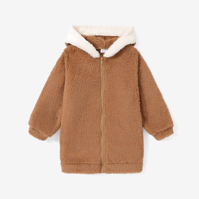 Plush Hooded Teddy Jacket for Kids – Soft Fuzzy Zip-Up Outerwear