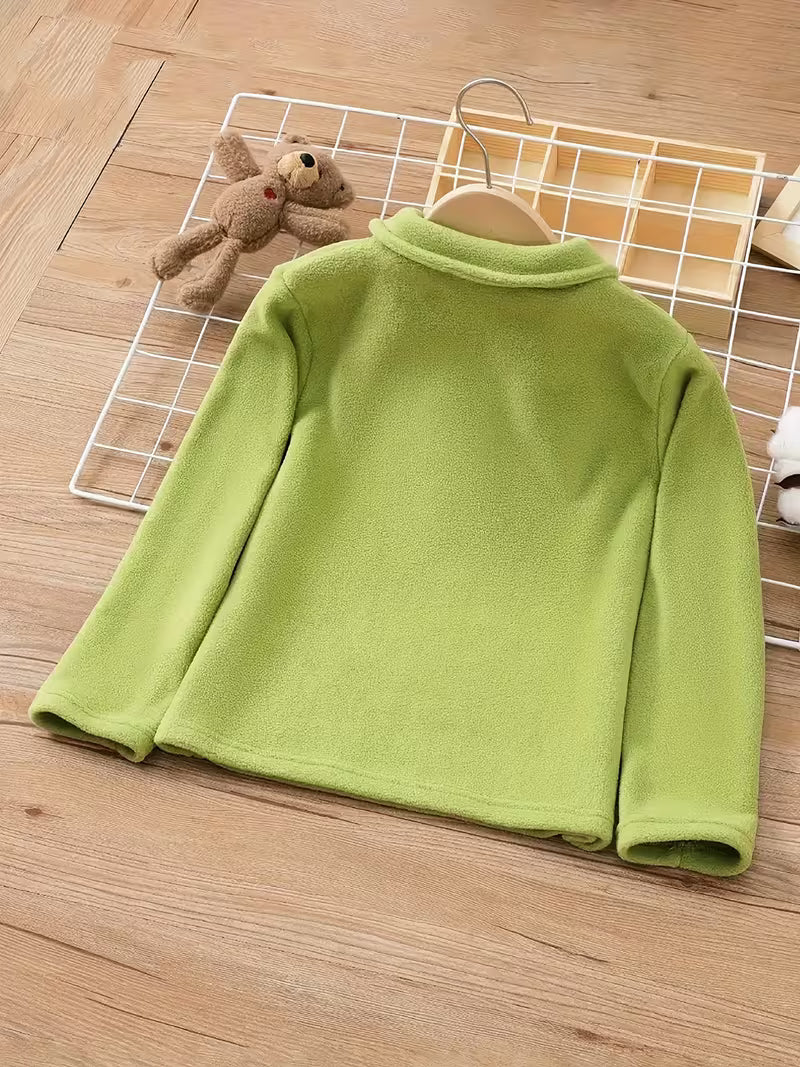 Autumn Polo Shirt for Boys with Mid-High Neck, Warm Collar and Long Sleeves / Unisex Fleece Sweatshirt, Solid Color, Modern and Versatile for Children