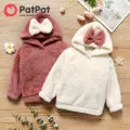Bowknot Design Fuzzy Hoodie Sweatshirt