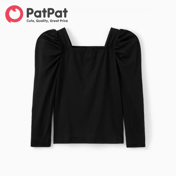 Kid Girl Puff-sleeve Square Neck Top