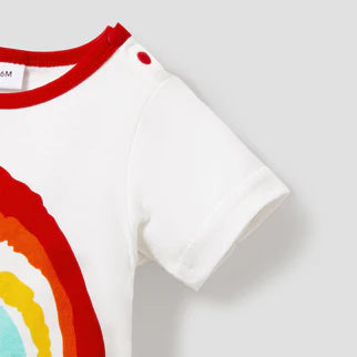 Letter and Rainbow Print Short-sleeve White Baby Romper