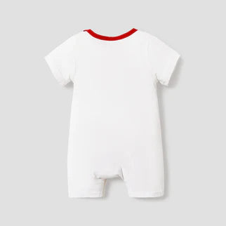 Letter and Rainbow Print Short-sleeve White Baby Romper