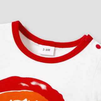 Letter and Rainbow Print Short-sleeve White Baby Romper