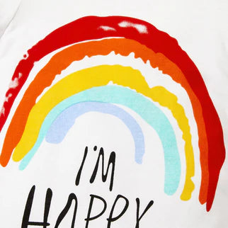 Letter and Rainbow Print Short-sleeve White Baby Romper