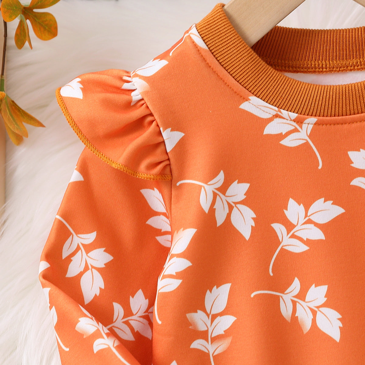 Winter Floral Print Ruffle Long-Sleeve Sweatshirt