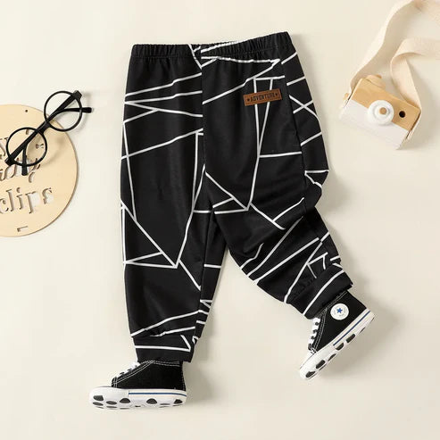 Leather Patch Baby Boy Design Geometric Print Pants