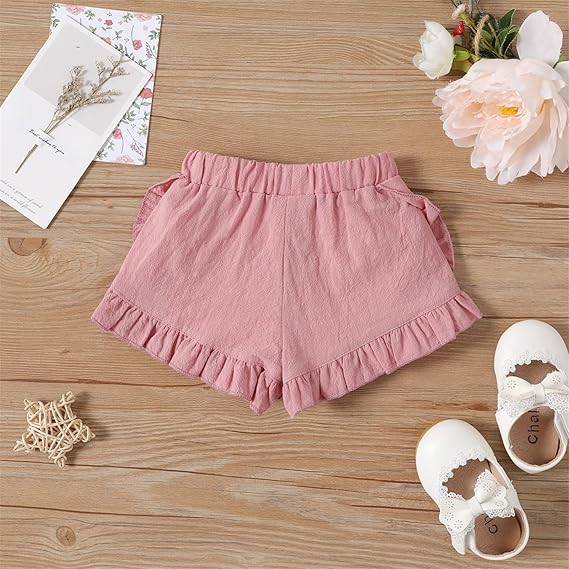 Cotton Solid Ruffle Trim Shorts