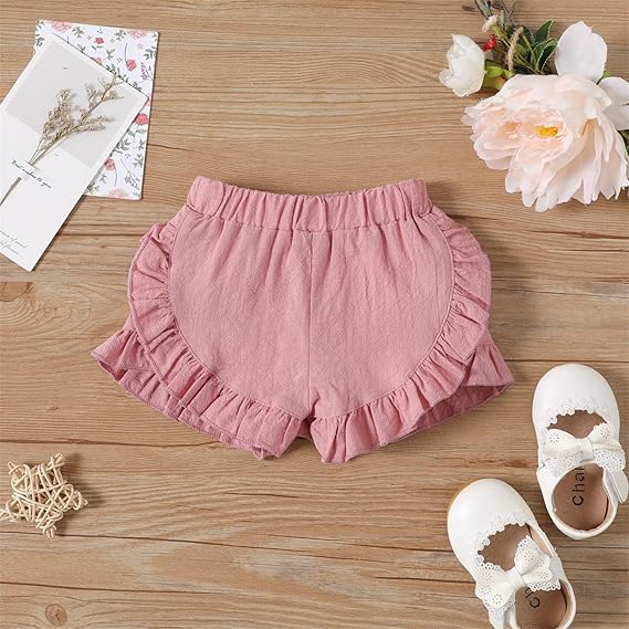 Cotton Solid Ruffle Trim Shorts