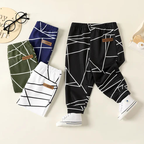 Leather Patch Baby Boy Design Geometric Print Pants
