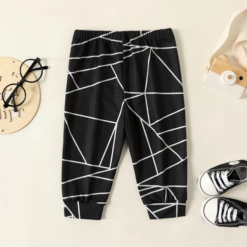 Leather Patch Baby Boy Design Geometric Print Pants
