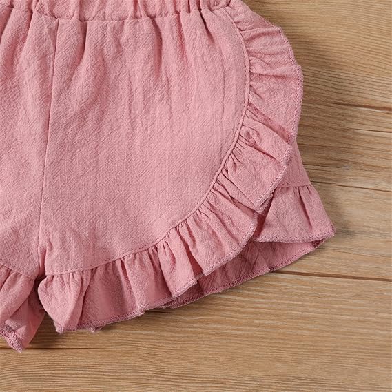 Cotton Solid Ruffle Trim Shorts