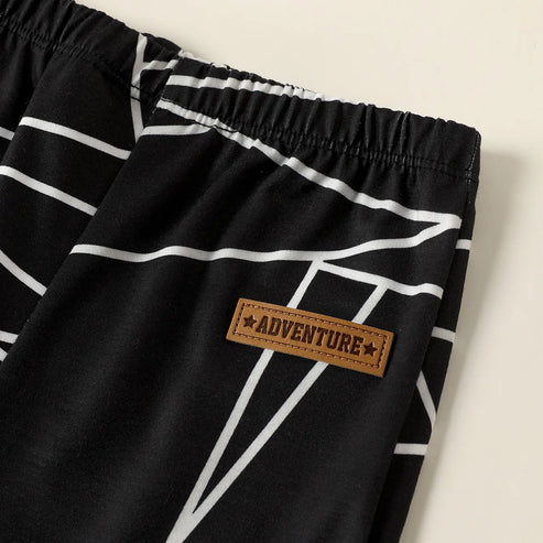 Leather Patch Baby Boy Design Geometric Print Pants