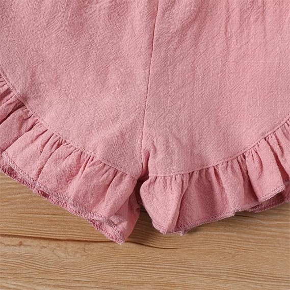 Cotton Solid Ruffle Trim Shorts