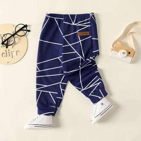 Leather Patch Baby Boy Design Geometric Print Pants