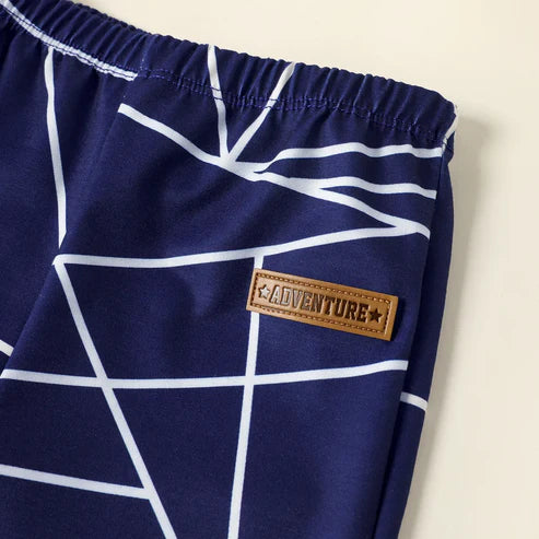 Leather Patch Baby Boy Design Geometric Print Pants