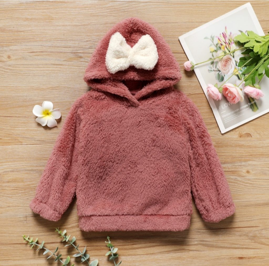 Bowknot Design Fuzzy Hoodie Sweatshirt