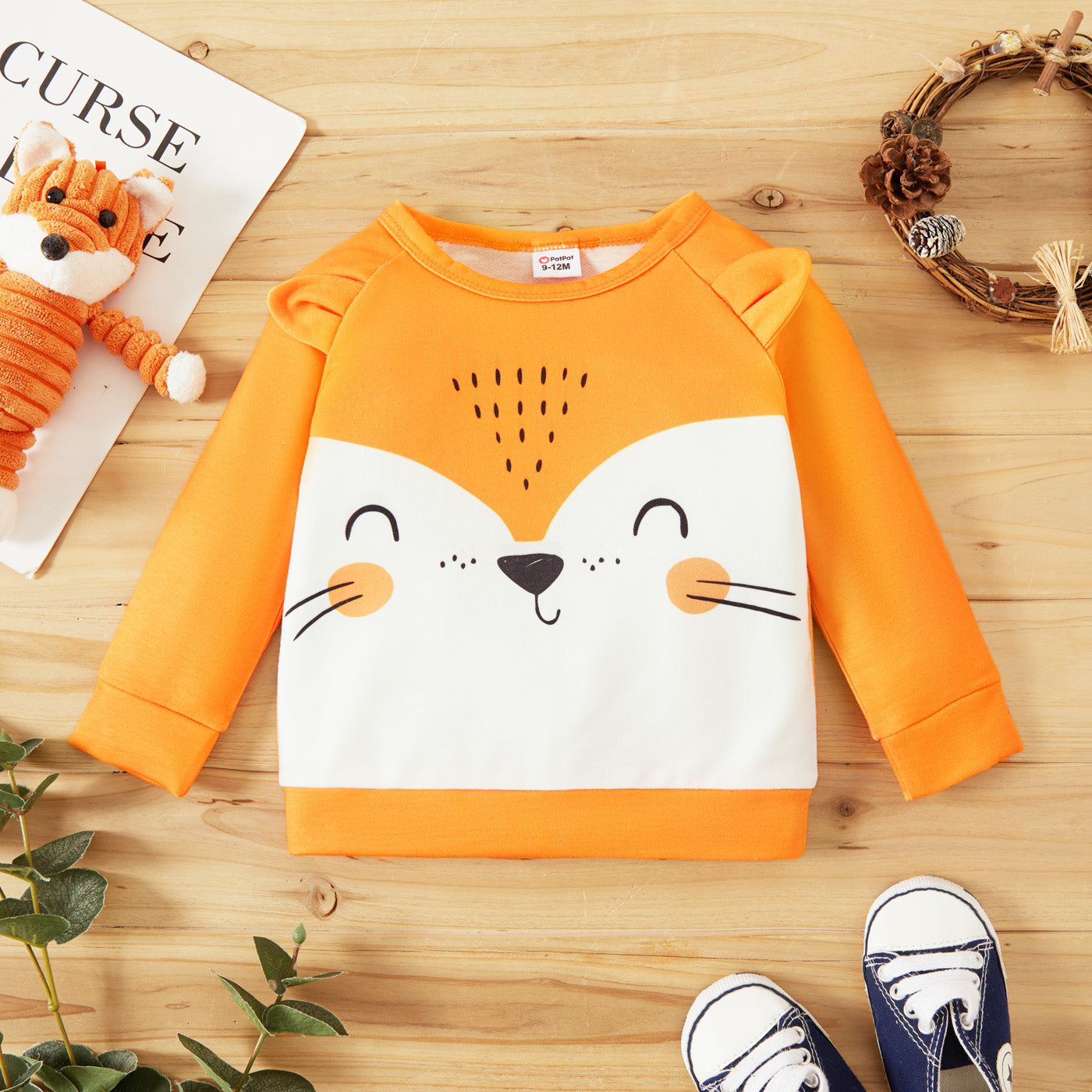 Cartoon Animal Print 3D Ears Long-sleeve Pullover Perfect for Outings and Daily Wear Basic Style