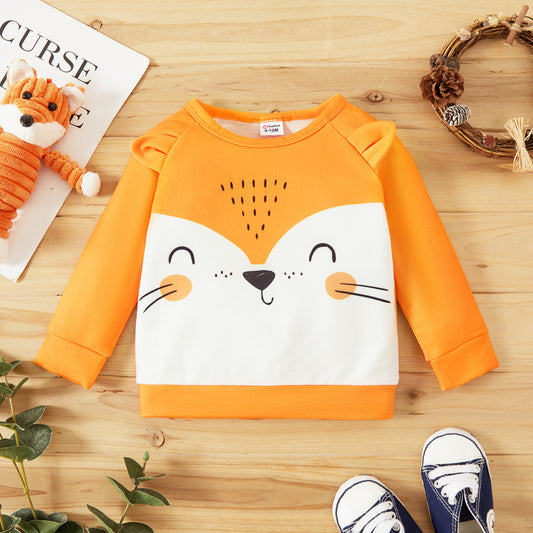 Cartoon Animal Print 3D Ears Long-sleeve Pullover Perfect for Outings and Daily Wear Basic Style