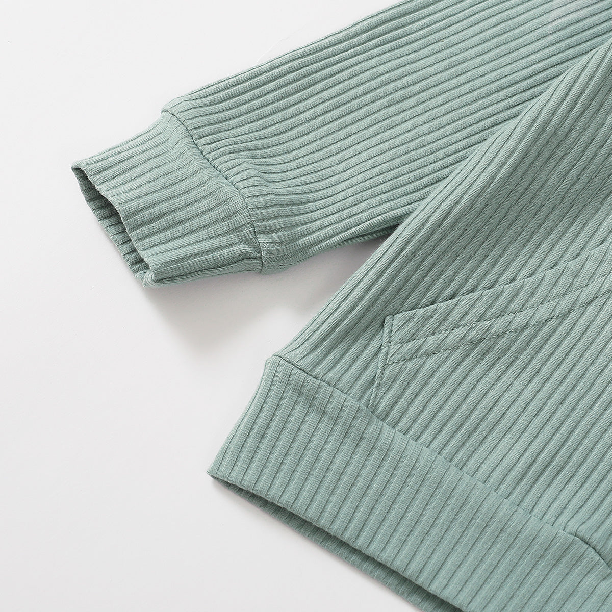 Cotton Ribbed Long-sleeve Hoodie and Pants Set