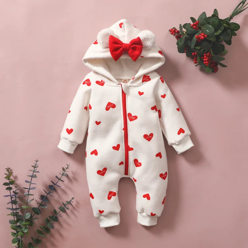 adorable day newborn hooded jumpsuit with hearts pink long