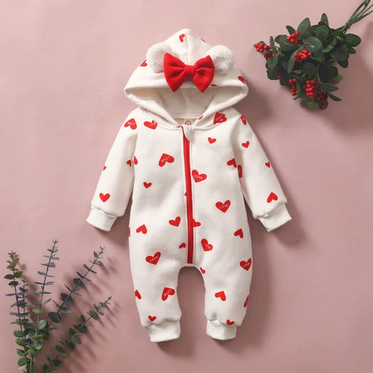adorable day newborn hooded jumpsuit with hearts pink long