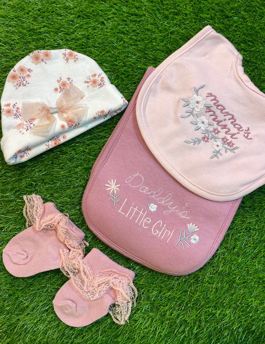 Baby Cap, Bip ,sock & burp cloth 4 Pcs Set