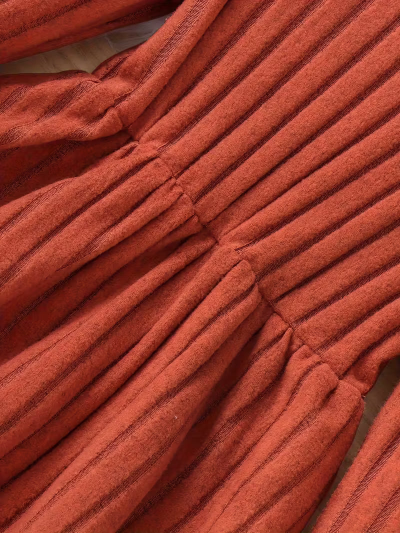 Girls' High Neck Solid Color Knitted Dress