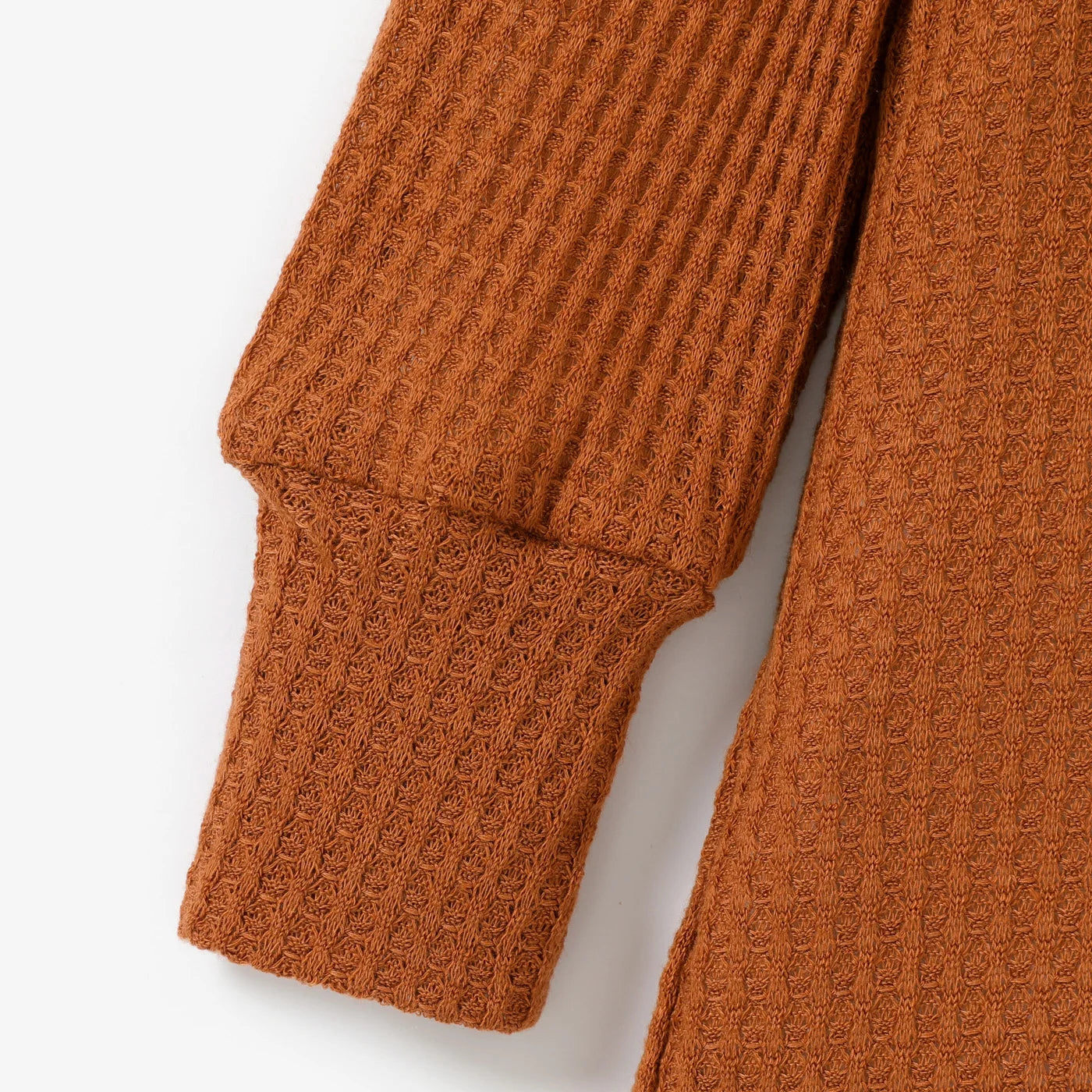 Solid Color Mock Neck Waffle Long Puff-sleeve Dress