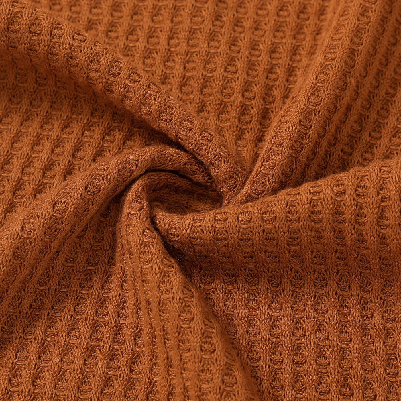 Solid Color Mock Neck Waffle Long Puff-sleeve Dress